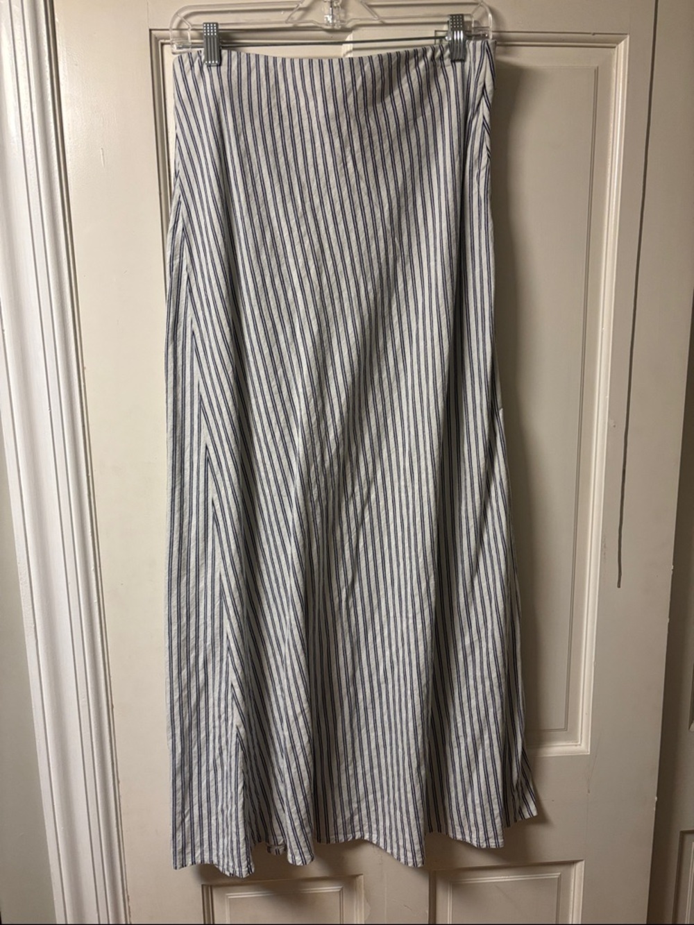 a new day linen blend Blue & White Striped Maxi A-line Skirt